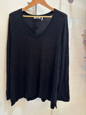 Three Dots Womens Black V-Neck Sweater Plus Size XXXL Quiet Luxury Office Event